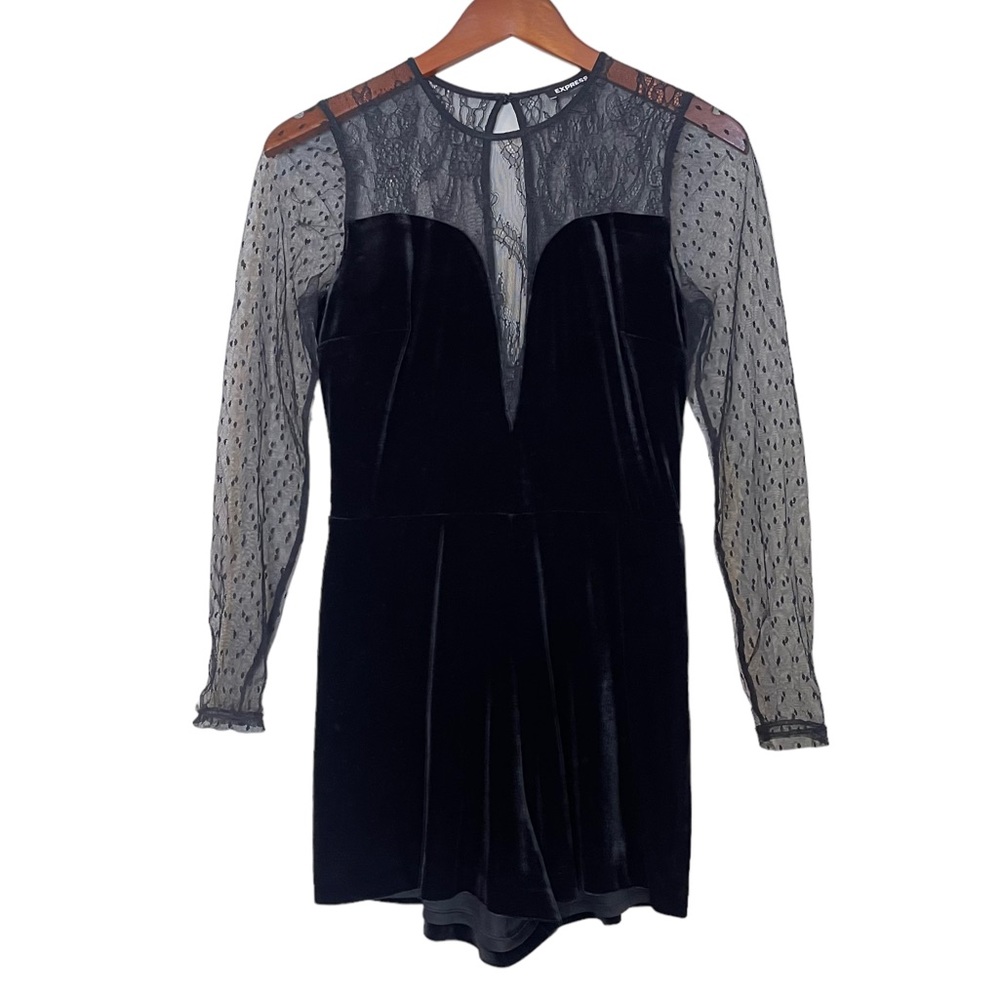 Express whimsigoth Black Lace Velvet Romper Dress Size S Y2K Gothic Witchy Sexy